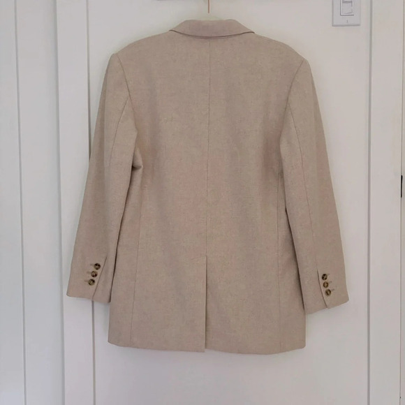 Mango Wool Blend Long Oversized Blazer Light Beige Oatmeal Size M Shoulder Pads - Picture 6 of 9